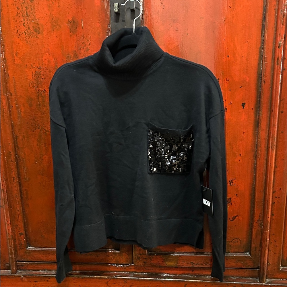 DKNY Black Turtleneck with Sequin Detail